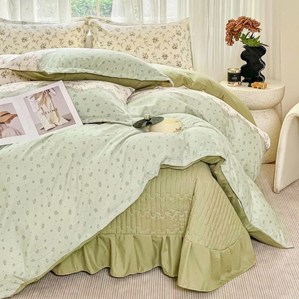 2026春夏新款拼色提花双层纱古法水洗床盖四件套提花云感棉 春暖花开