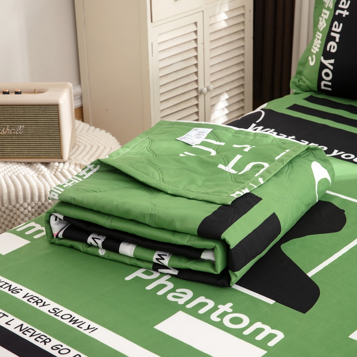 91家纺网 家纺一手货源 找家纺 乐居坊2025新款亲肤舒适印花芦荟棉夏凉被四件套 禁止蕉绿