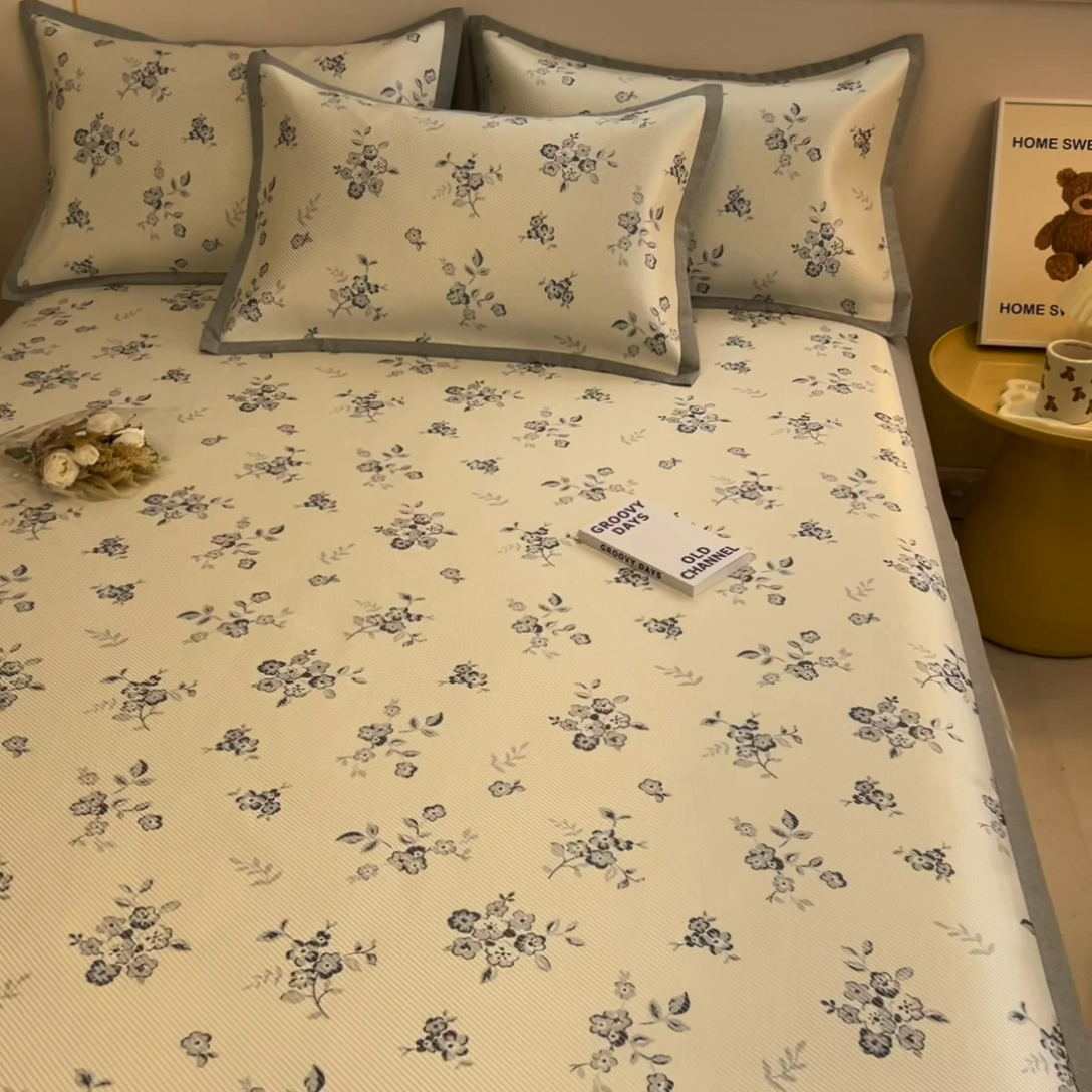 91家纺网 家纺一手货源 找家纺 典曼家纺 2025新款600D数码印花冰藤席席子凉席-床席款 时光清浅