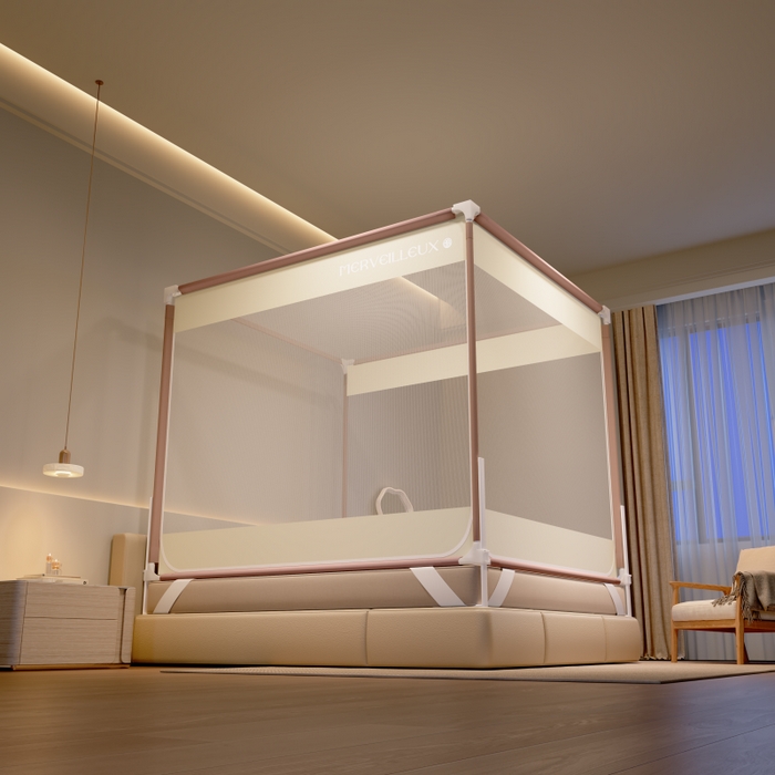 91家纺网 家纺一手货源 找家纺 卓尔居 2025新款成人坐床外穿蚊帐系列-光年熊猫带压脚 光年咖