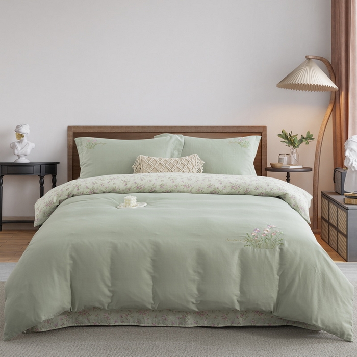 91家纺网 家纺一手货源 找家纺 （总）鲁爱家纺供货 2025新款全棉双层纱绣花四件套