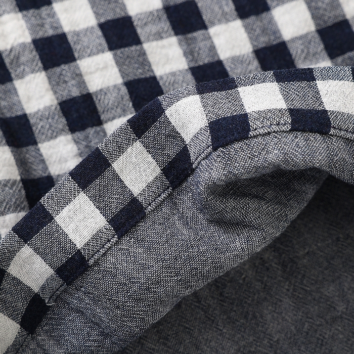 91家纺网 家纺一手货源 找家纺 伊嫚家居 2025新款日式无印风良品全棉双层纱睡衣女纯棉短袖短裤睡衣夏季纯棉短袖家居服 藏青小格男