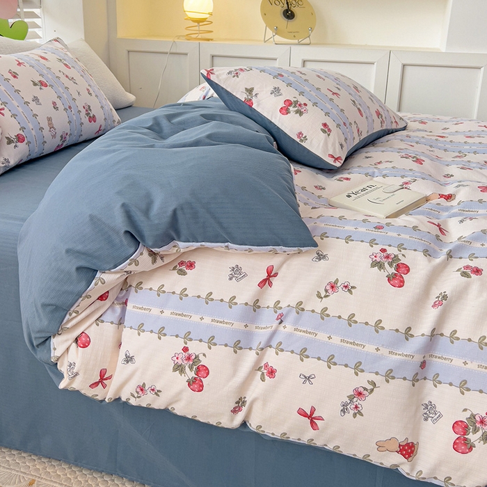 91家纺网 家纺一手货源 找家纺 王朝国际 2025新款直播热款有氧提花有氧双层纱碎花单被套 蓝颜