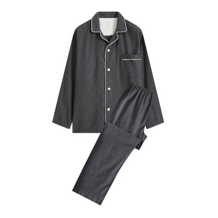 伊嫚家居 2025新款无印日式双股全棉法兰绒家居服良品睡衣女纯棉直播秋冬款情侣睡衣 纯碳灰男