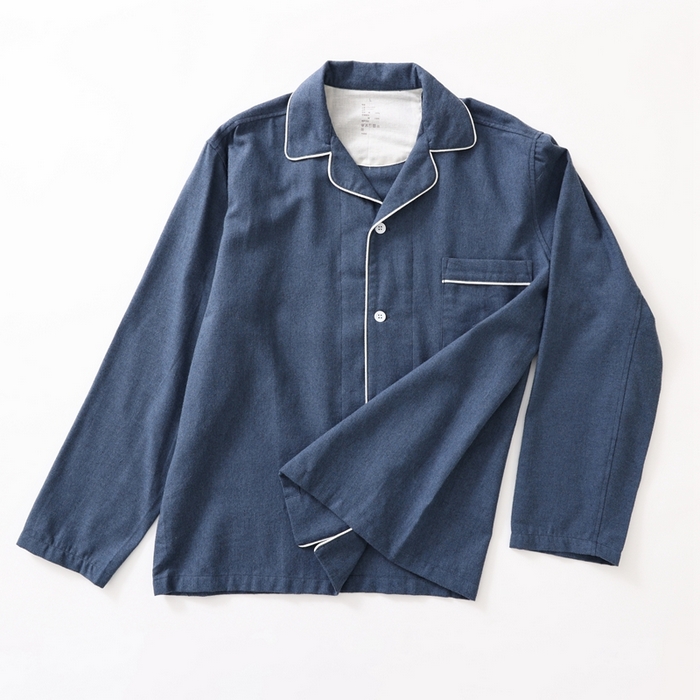 91家纺网 家纺一手货源 找家纺 伊嫚家居 2025新款无印日式双股全棉法兰绒家居服良品睡衣女纯棉直播秋冬款情侣睡衣 海军蓝纯色男