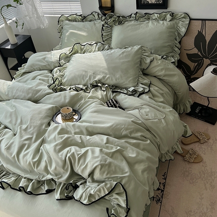 91家纺网 家纺一手货源 找家纺 （总）原素 2025夏季冰丝韩系大花边水洗真丝四件套