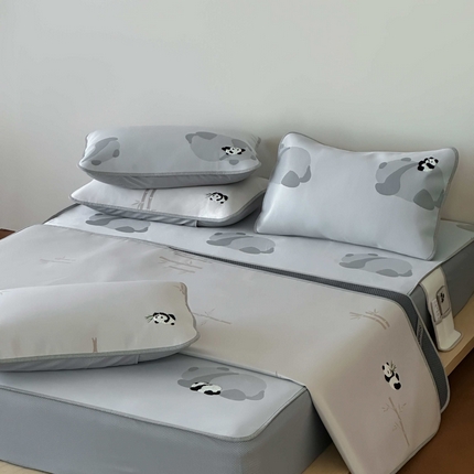 2025新款抗菌防螨熊猫系列毛巾绣提花冰丝养生席-终版 熊猫躺赢 床笠