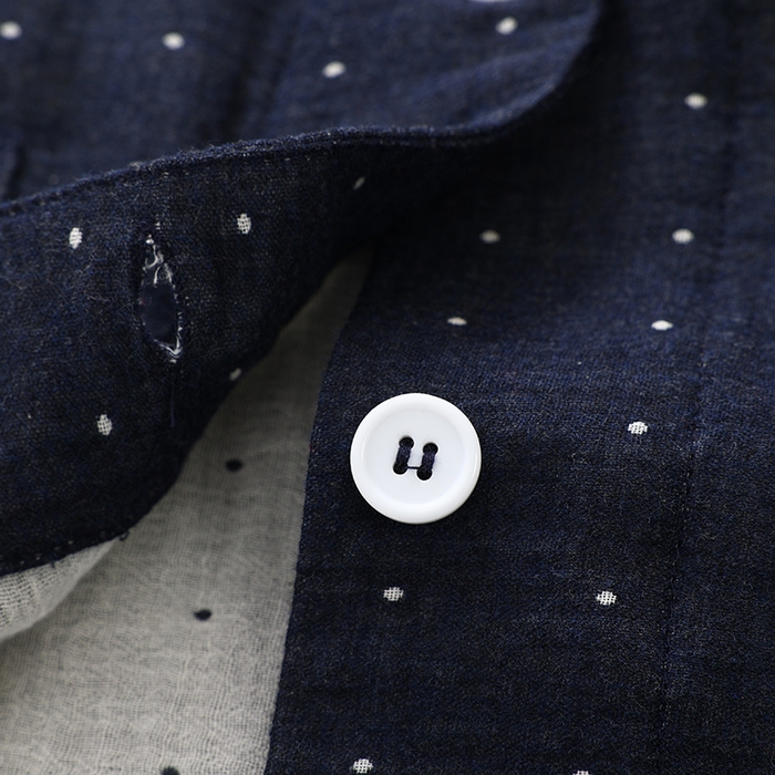 91家纺网 家纺一手货源 找家纺 伊嫚家居 2025新款日式无印风良品全棉双层纱睡衣女纯棉短袖短裤睡衣夏季纯棉短袖家居服 藏青波点男