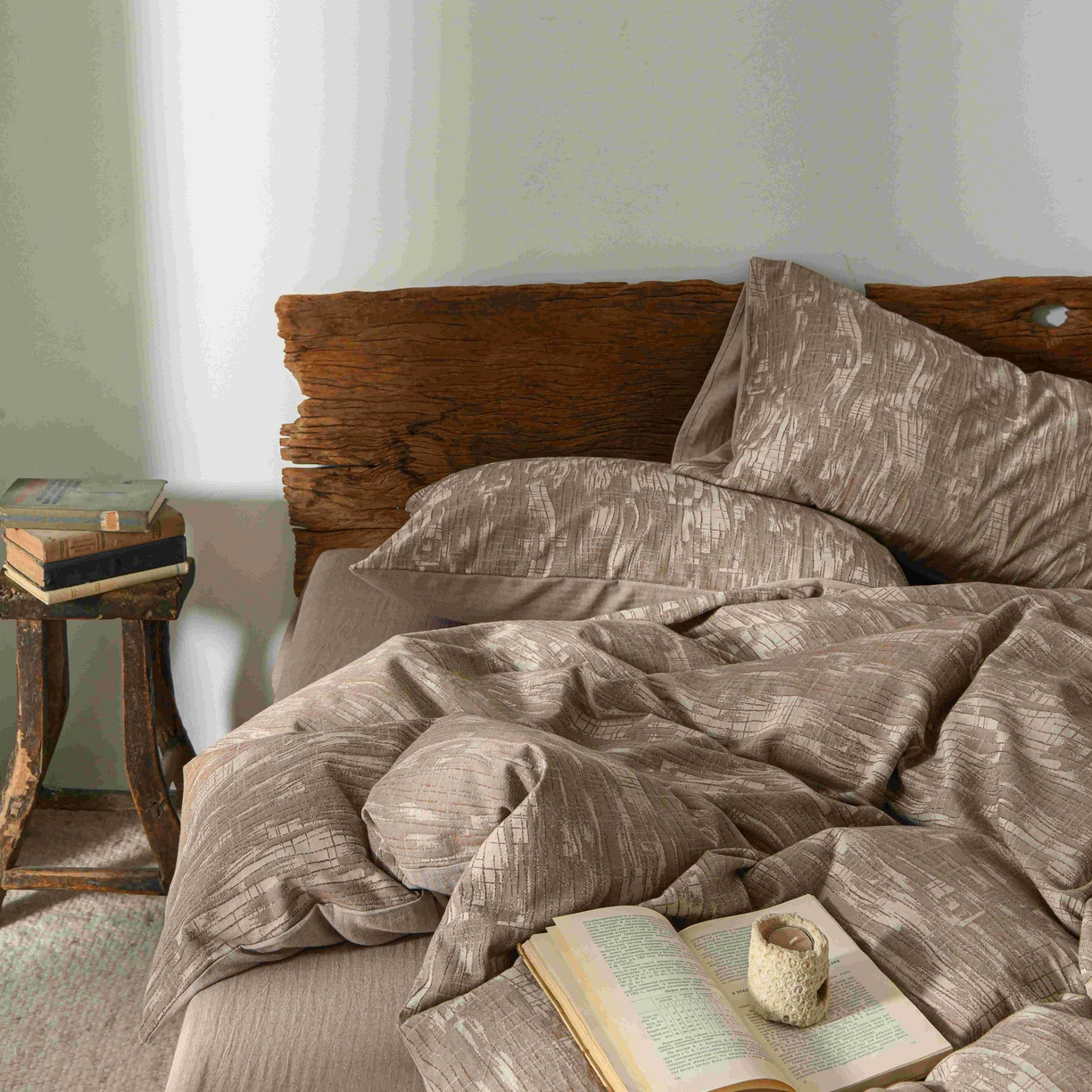 91家纺网 家纺一手货源 找家纺 云上 2025全棉色织大提花床品·侘寂潮汐   潮汐-咖