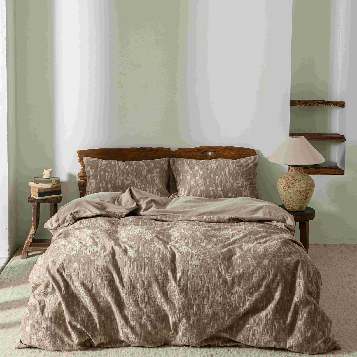 91家纺网 家纺一手货源 找家纺 云上 2025全棉色织大提花床品·侘寂潮汐   潮汐-咖