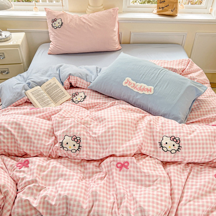 91家纺网 家纺一手货源 找家纺 海岛哥哥 2025新款云柔棉毛巾绣 四件套 毛巾绣-萌萌猫咪