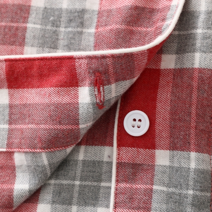 91家纺网 家纺一手货源 找家纺 伊嫚家居 2025新款无印日式双股全棉法兰绒家居服良品睡衣女纯棉直播秋冬款情侣睡衣 灰红色