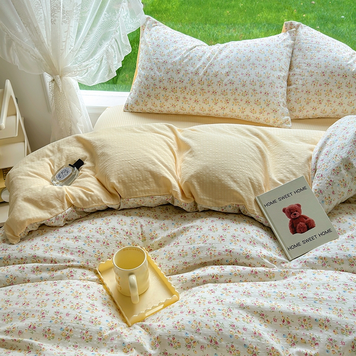 91家纺网 家纺一手货源 找家纺 王朝国际 2025新款直播热款有氧提花有氧双层纱碎花单被套 月光女神