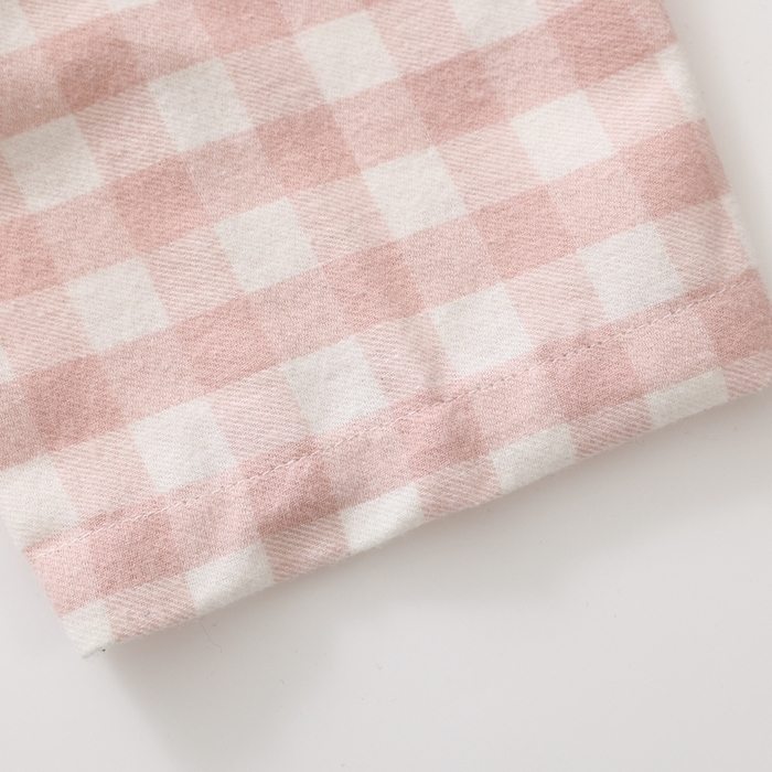 91家纺网 家纺一手货源 找家纺 伊嫚家居 2025新款无印日式双股全棉法兰绒家居服良品睡衣女纯棉直播秋冬款情侣睡衣 粉色小格