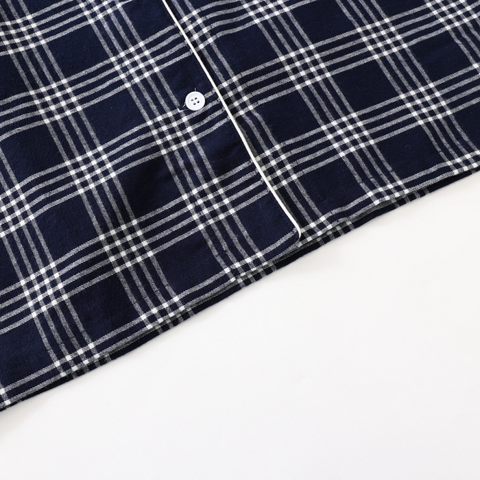 91家纺网 家纺一手货源 找家纺 伊嫚家居 2025新款无印日式双股全棉法兰绒家居服良品睡衣女纯棉直播秋冬款情侣睡衣 藏青色大格男