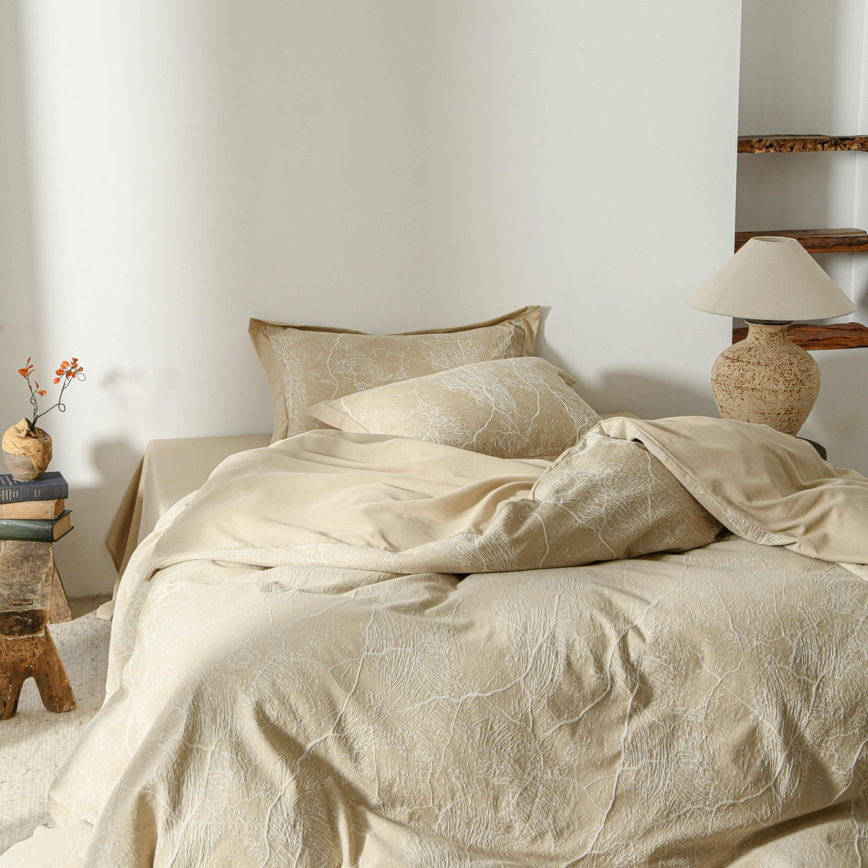 91家纺网 家纺一手货源 找家纺 云上 2025全棉提花床品系列·冰裂   色织冰裂-卡其