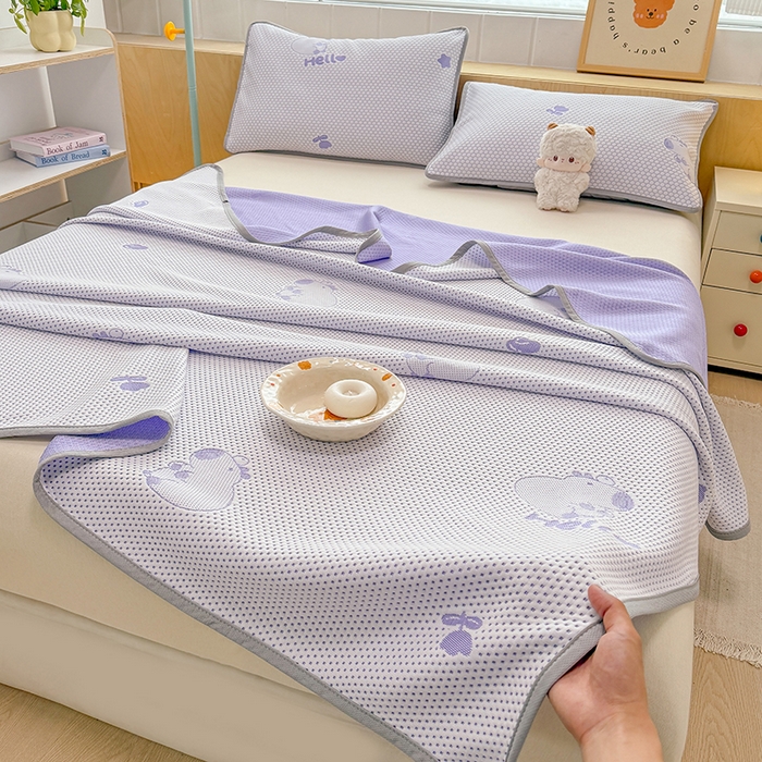 91家纺网 家纺一手货源 找家纺 雪鲨家纺  2025新款凉豆豆夏凉被空调被冰豆豆夏被可机洗礼品跑量A类 卡皮巴拉紫