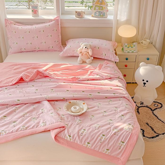 91家纺网 家纺一手货源 找家纺 雪鲨家纺  2025新款A类水洗棉夏被新疆棉花夏凉被空调被可机洗薄被子被芯 雨伞粉