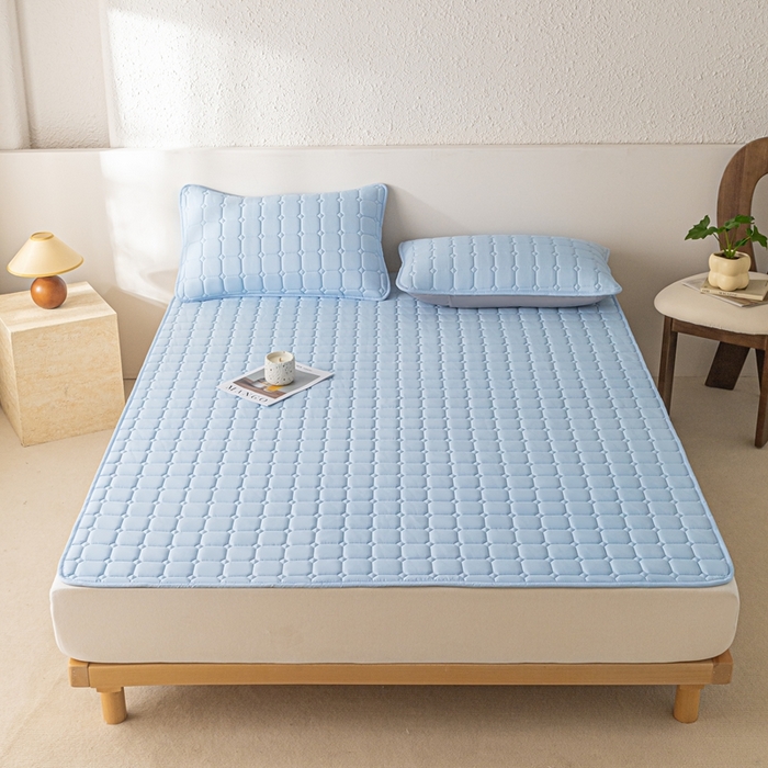 91家纺网 家纺一手货源 找家纺 欧邦 2025春夏新款四季款无印风纯色水洗棉床褥榻榻米床垫 床垫-天蓝
