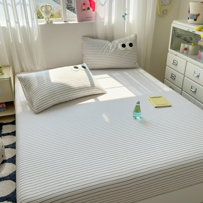 91家纺网 家纺一手货源 找家纺 丽涵家纺 丽涵新品 全棉色织水洗棉单品床笠-床笠三件套 黑白条