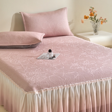 卡初家居（原微来） 2025新款乙纶冰豆豆渐变色床裙款凉席席子 渐变粉