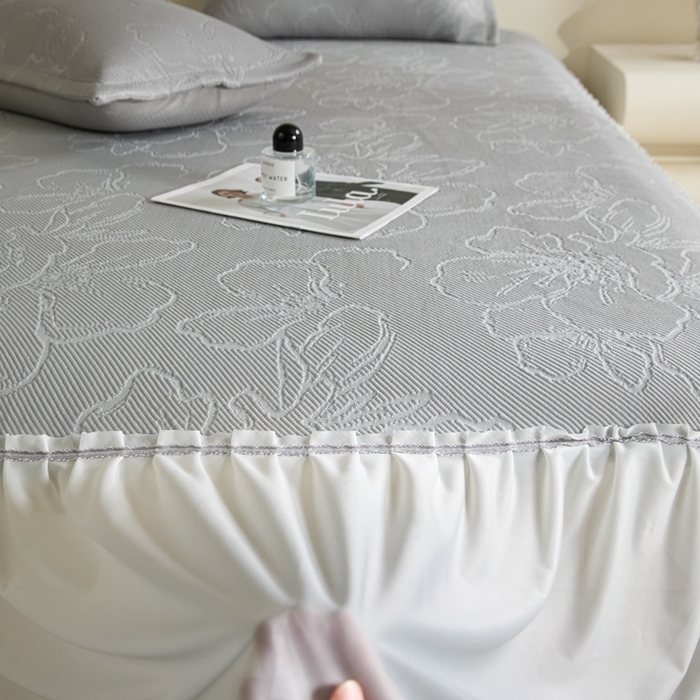 91家纺网 家纺一手货源 找家纺 卡初家居（原微来） 2025新款乙纶冰豆豆渐变色床裙款凉席席子 渐变灰