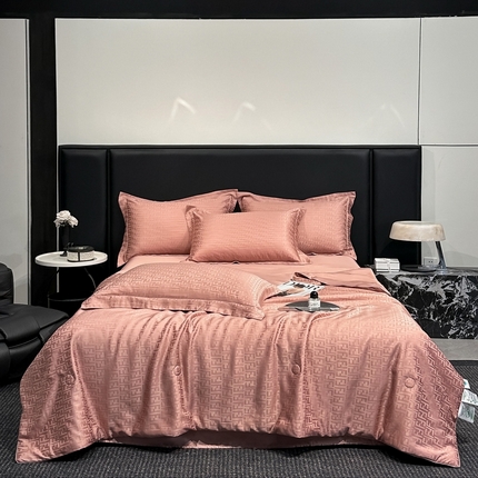 91家纺网 家纺一手货源 找家纺  慕晨 2025新款莱赛尔提花四件套高级简奢款天丝夏被4件套直播热款 艾尔