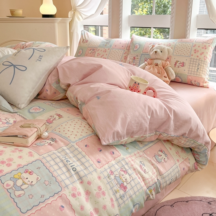 91家纺网 家纺一手货源 找家纺 Sweet dreams甜梦 2025新款全棉印花卡通小清新四件套