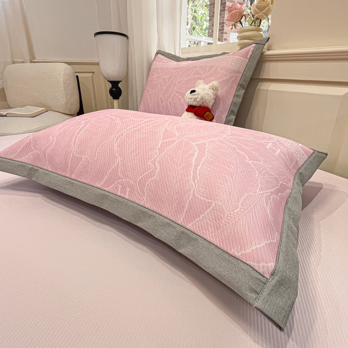 91家纺网 家纺一手货源 找家纺 星座家纺 2025新款复合提花凉感丝凉席三件套平铺款 叶之语-粉