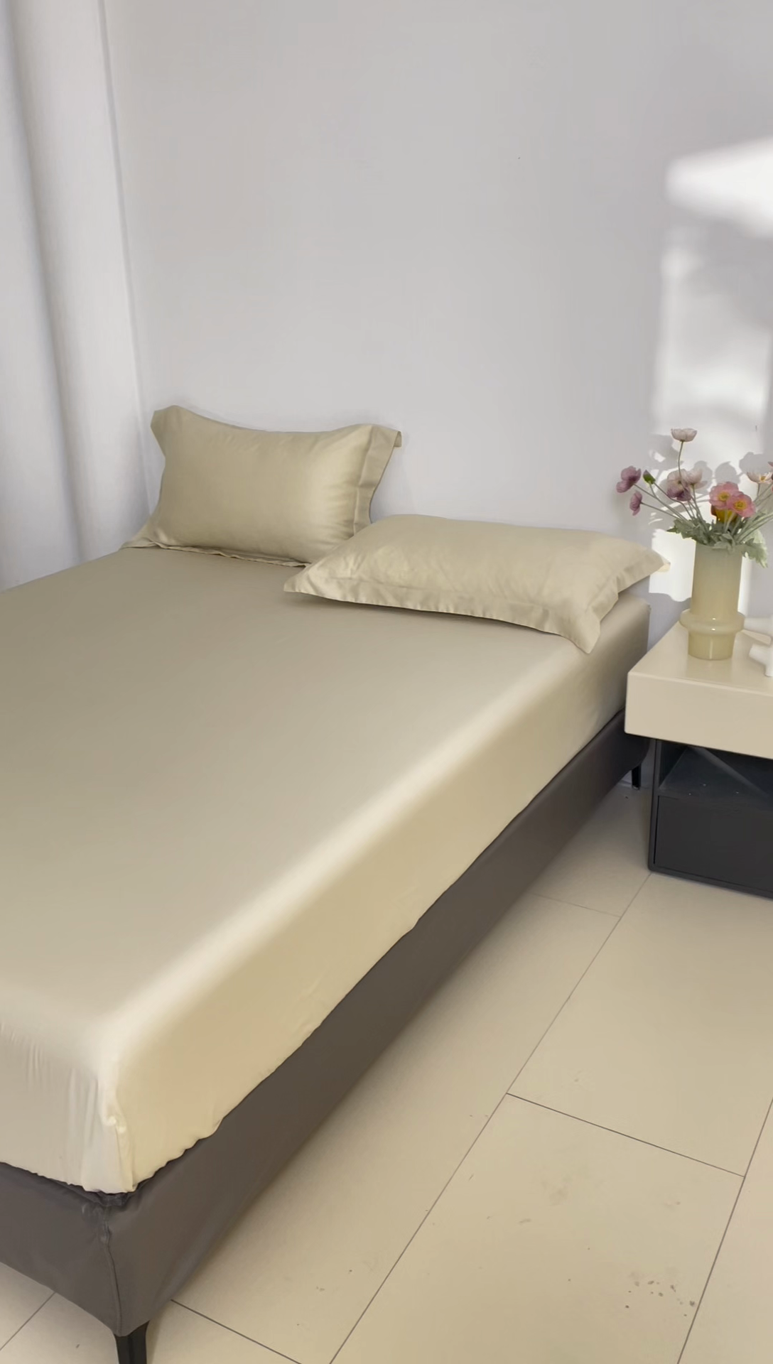 91家纺网 家纺一手货源 找家纺 寝柔2025春夏新款50S纯色天丝床笠单件席梦思床垫棕垫保护套凉感（有质检报告） 仙米色