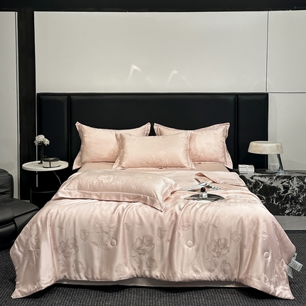 91家纺网 家纺一手货源 找家纺  慕晨 2025新款莱赛尔提花四件套高级简奢款天丝夏被4件套直播热款 艾尔