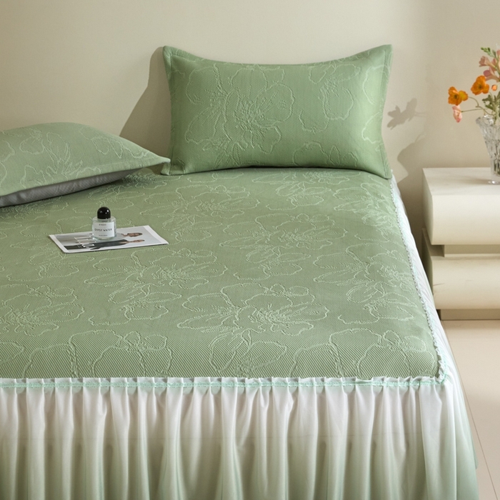 91家纺网 家纺一手货源 找家纺 卡初家居（原微来） 2025新款乙纶冰豆豆渐变色床裙款凉席席子 渐变绿