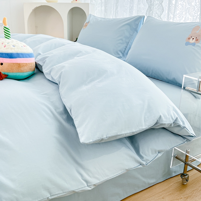 91家纺网 家纺一手货源 找家纺 曼町家居 2025春夏新款40支全棉纯棉水洗棉刺绣四件套 元气星喵-北欧蓝