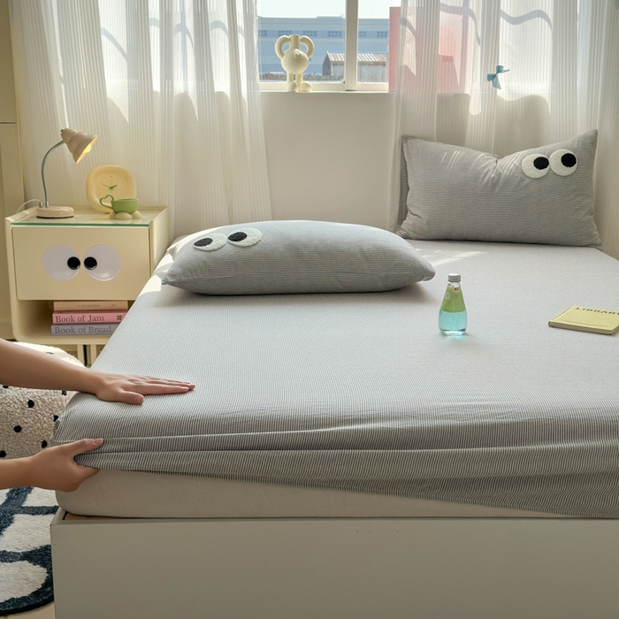 91家纺网 家纺一手货源 找家纺 丽涵家纺 丽涵新品 全棉色织水洗棉单品床笠-床笠三件套 黑密条