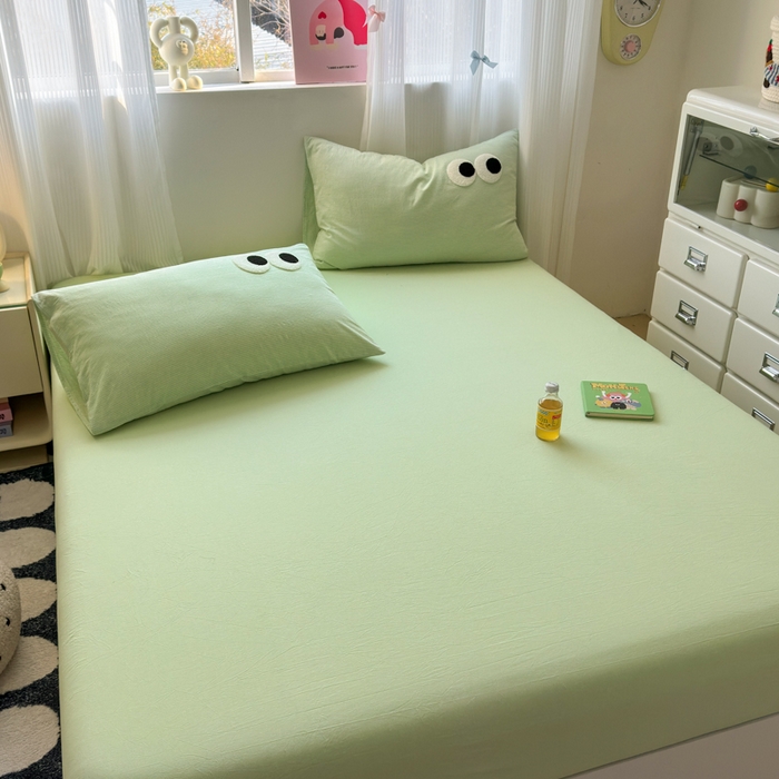 91家纺网 家纺一手货源 找家纺 丽涵家纺 丽涵新品 全棉色织水洗棉单品床笠-床笠三件套 糖果绿