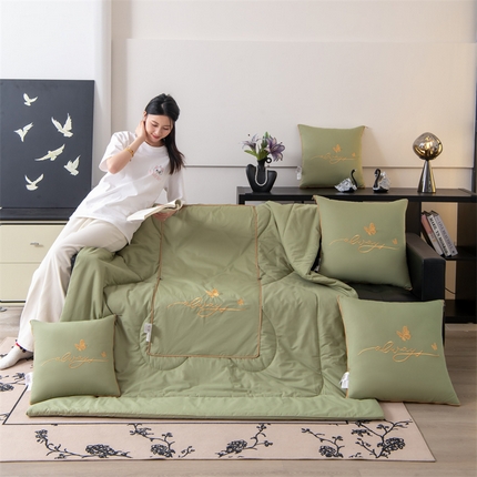 照世家纺 2025新款柔软透气全棉抱枕被-蝶影（控价不低于40*40的69，45*45的89，50*50的109，55*55的139，60*60的189）蝶影-草绿