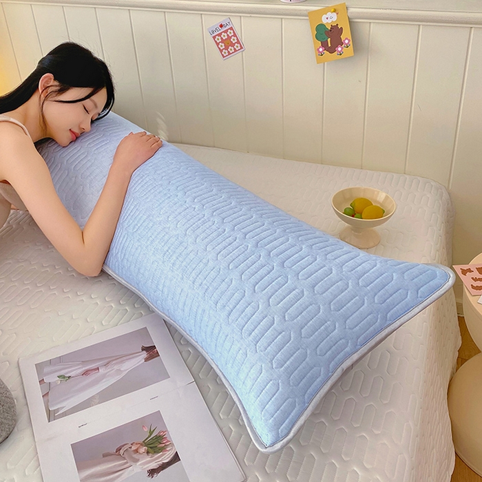 91家纺网 家纺一手货源 找家纺 雨彤家纺 2025年新款A类乳胶凉感丝双人长枕套 肌理纹-蓝