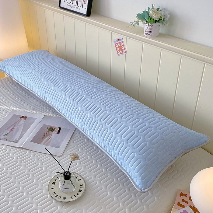 91家纺网 家纺一手货源 找家纺 雨彤家纺 2025年新款A类乳胶凉感丝双人长枕套 肌理纹-蓝