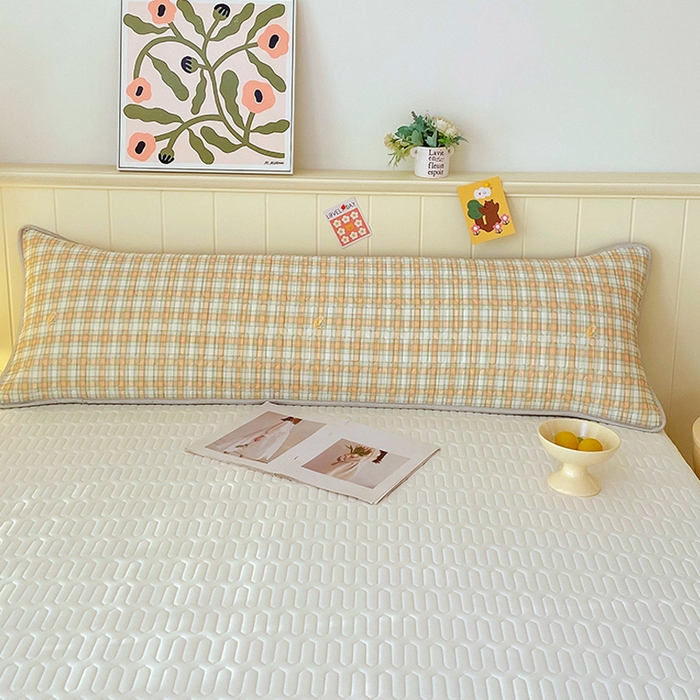 91家纺网 家纺一手货源 找家纺 雨彤家纺 2025年新款A类乳胶凉感丝双人长枕套 轻盈格-橙