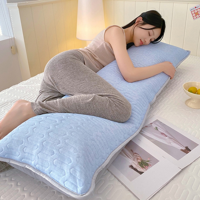 91家纺网 家纺一手货源 找家纺 雨彤家纺 2025年新款A类乳胶凉感丝双人长枕套 肌理纹-蓝