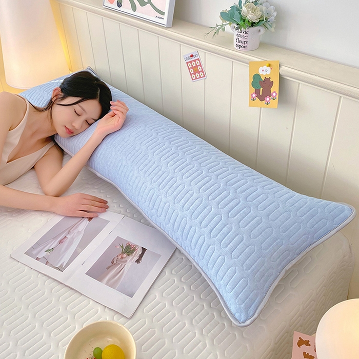 91家纺网 家纺一手货源 找家纺 雨彤家纺 2025年新款A类乳胶凉感丝双人长枕套 肌理纹-蓝