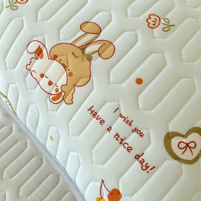 91家纺网 家纺一手货源 找家纺 雨彤家纺 2025年新款A类乳胶凉感丝双人长枕套 樱桃小兔