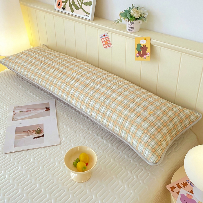 91家纺网 家纺一手货源 找家纺 雨彤家纺 2025年新款A类乳胶凉感丝双人长枕套 轻盈格-橙