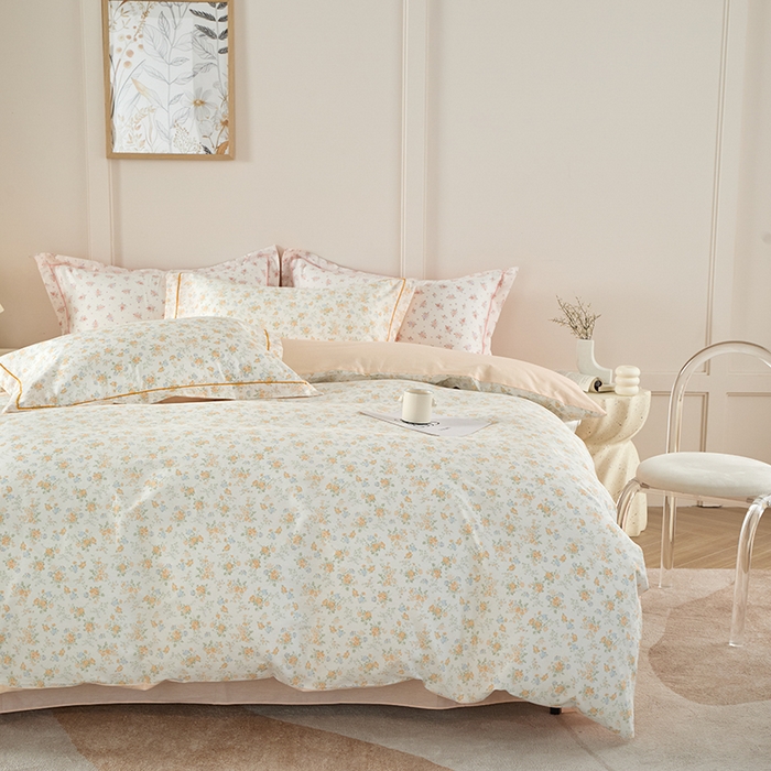 91家纺网 家纺一手货源 找家纺 丽卡家纺 2025新款活性印花全棉四件套 玉兰花开-黄