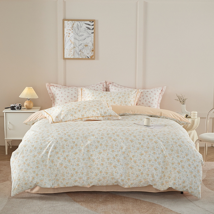 91家纺网 家纺一手货源 找家纺 丽卡家纺 2025新款活性印花全棉四件套 玉兰花开-黄