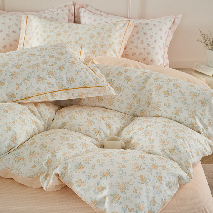 91家纺网 家纺一手货源 找家纺 丽卡家纺 2025新款活性印花全棉四件套 玉兰花开-黄