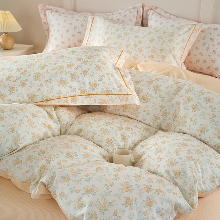 91家纺网 家纺一手货源 找家纺 丽卡家纺 2025新款活性印花全棉四件套 玉兰花开-黄