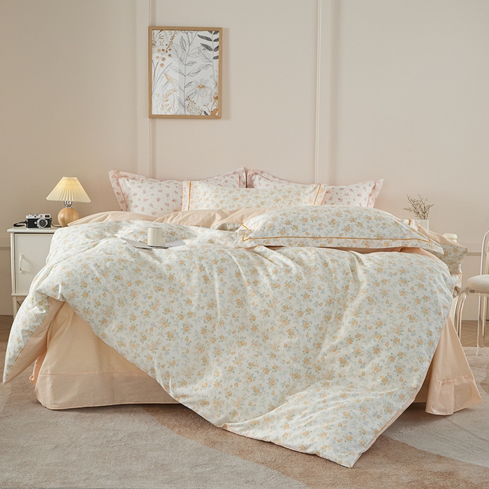 91家纺网 家纺一手货源 找家纺 丽卡家纺 2025新款活性印花全棉四件套 玉兰花开-黄