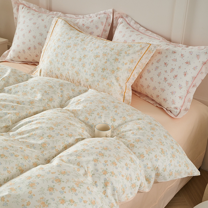 91家纺网 家纺一手货源 找家纺 丽卡家纺 2025新款活性印花全棉四件套 玉兰花开-黄