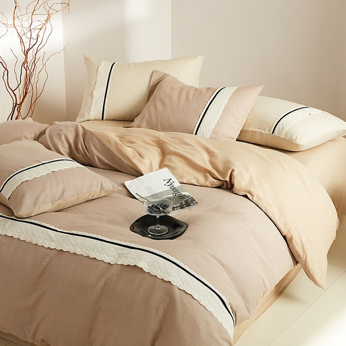 91家纺网 家纺一手货源 找家纺 （总）丽卡家纺 2025新款花边压褶瑟琳娜100%全棉双层纱四件套